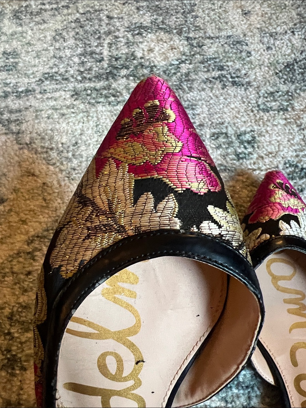 Sam Edelman Magenta & Gold Floral Pointed D'Orsay Flats - Picture 3 of 4